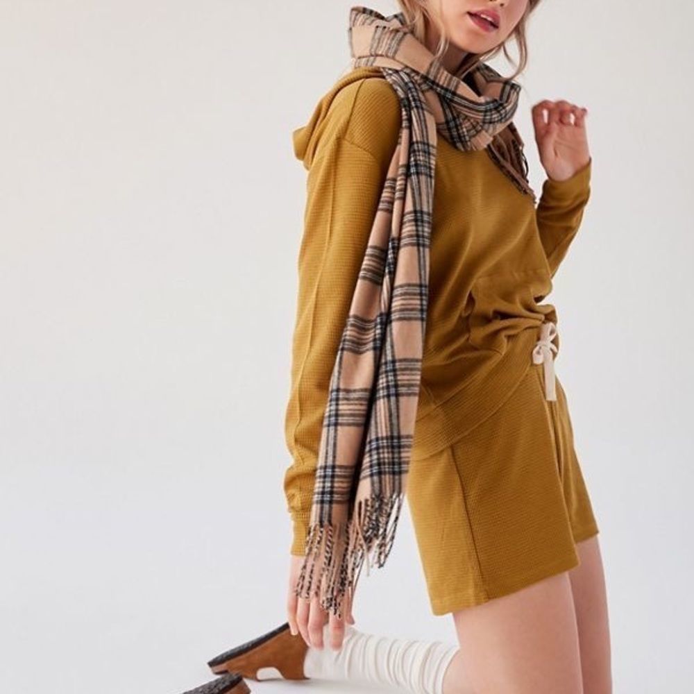 UO Out From Under • Thermal Drawstring Waffleknit Shorts in Mustard